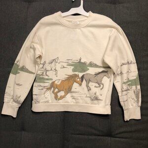 IML Women's Cream Long Sleeve Sweatshirt - Print of Horses - Size XS